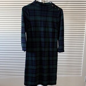 Talbots Navy and Green Plaid Long Sleeve Dress